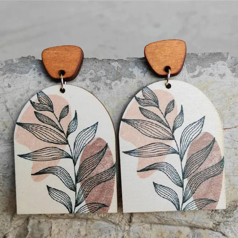 Geometrical Shape Wooden Drop Earrings by Trendsi