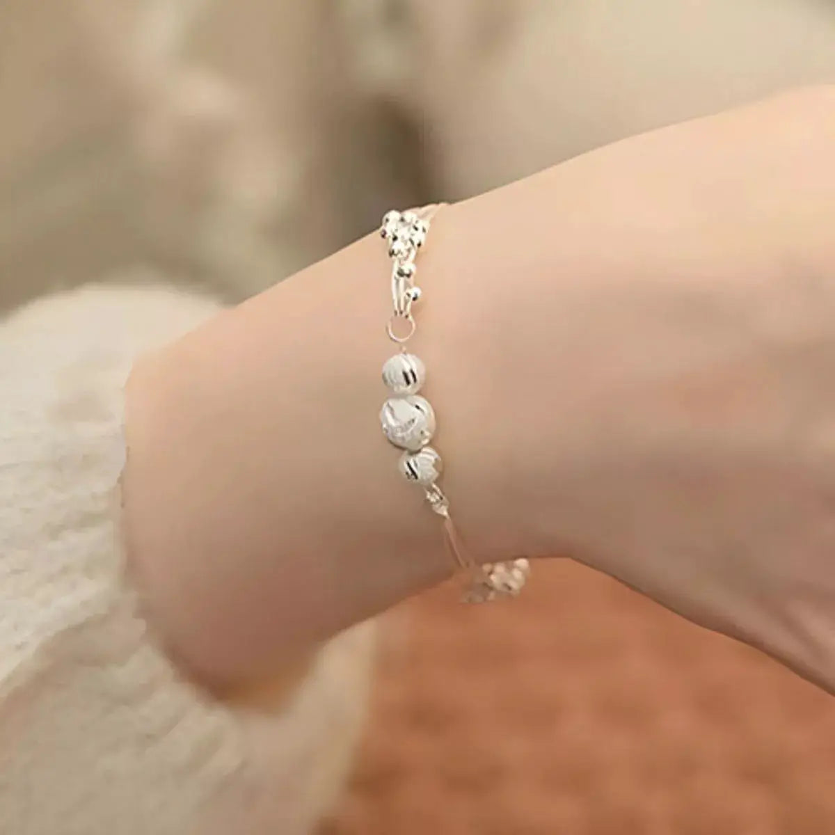925 Sterling Silver Bead Chain Bracelet by Trendsi
