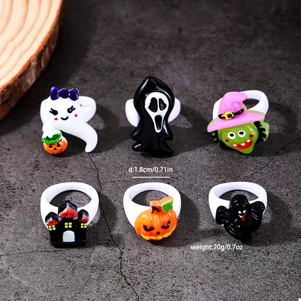 6 Piece Halloween Themed Rings by Trendsi