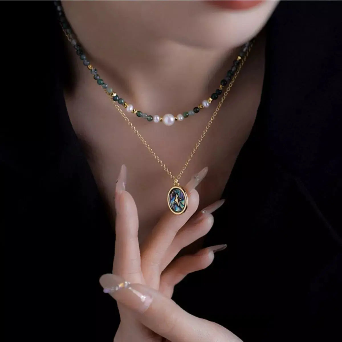 2 Piece Freshwater Pearl 18K Gold-Plated Pendant Necklace by Trendsi