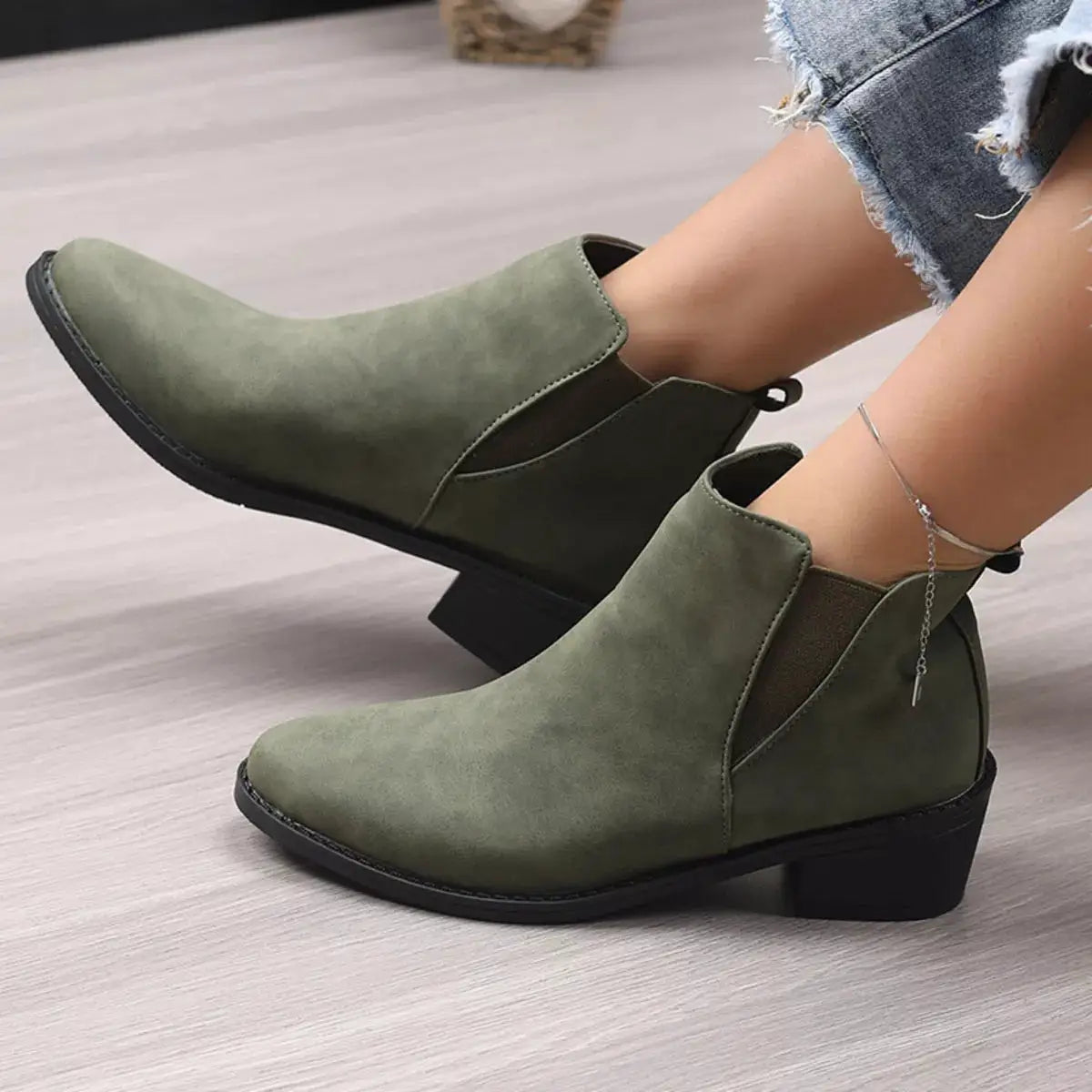 Point Toe Block Heels Ankle Boots by Trendsi