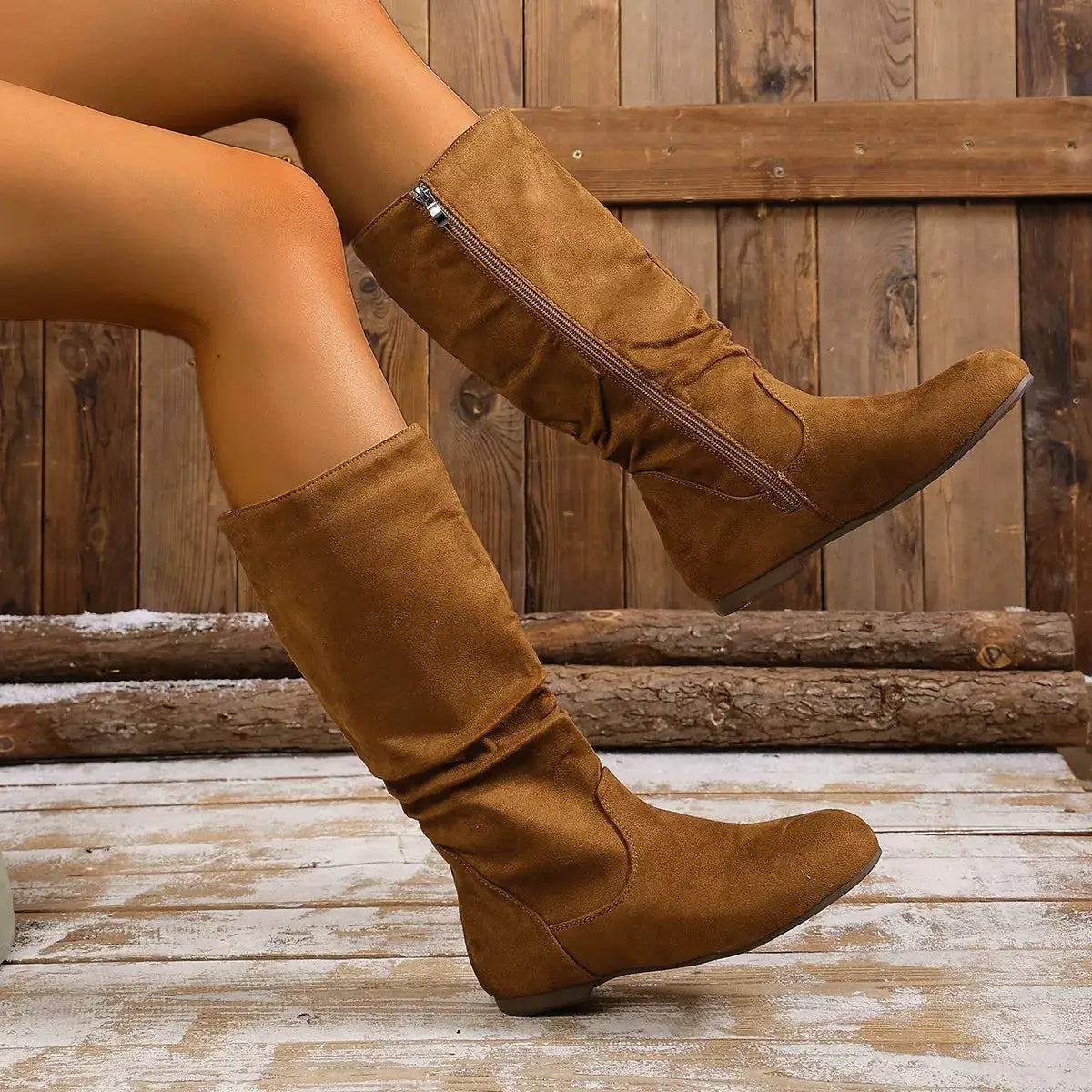 Round Toe Side Zip Boots by Trendsi