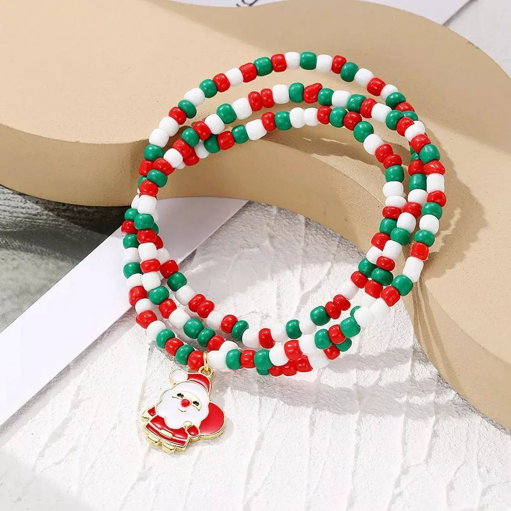Christmas Beaded Necklace with Santa Charm by Trendsi