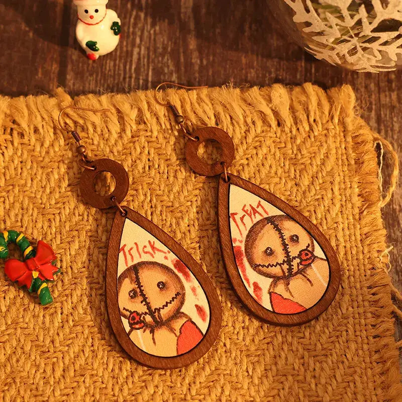 Wooden Teardrop Shape Earrings by Trendsi