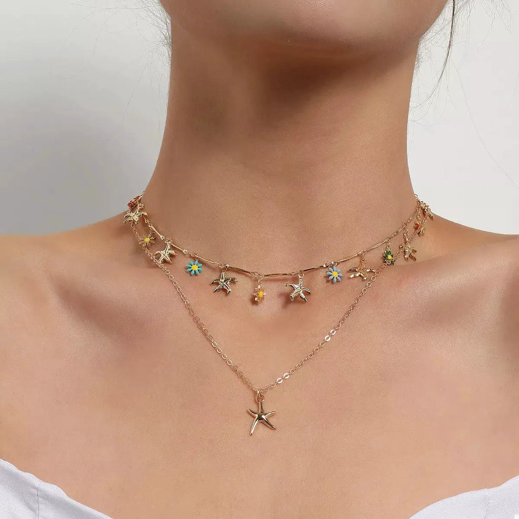 Starfish Charm Double Layered Necklace by Trendsi