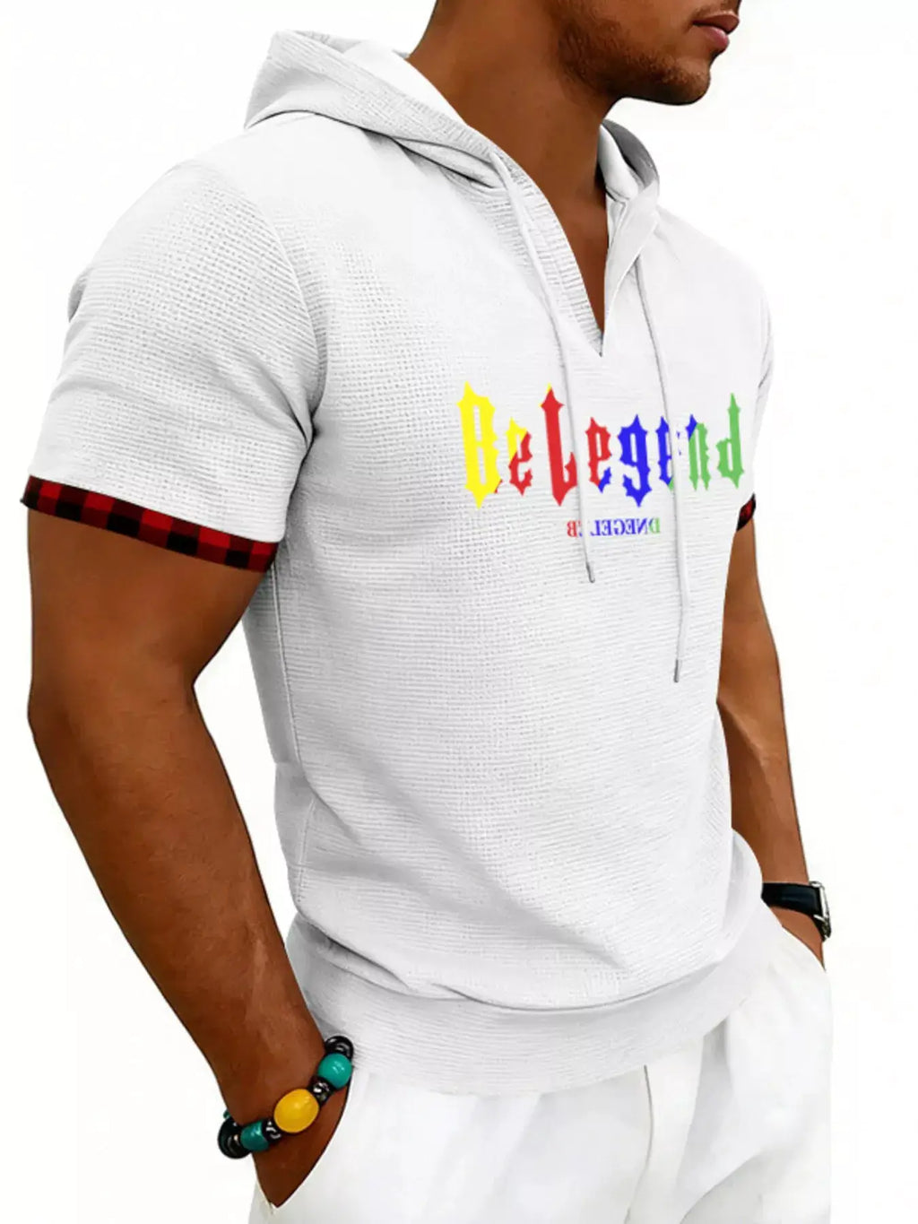 Men's Full Size Letter Graphic Short Sleeve Hooded Top Plus Size by Trendsi
