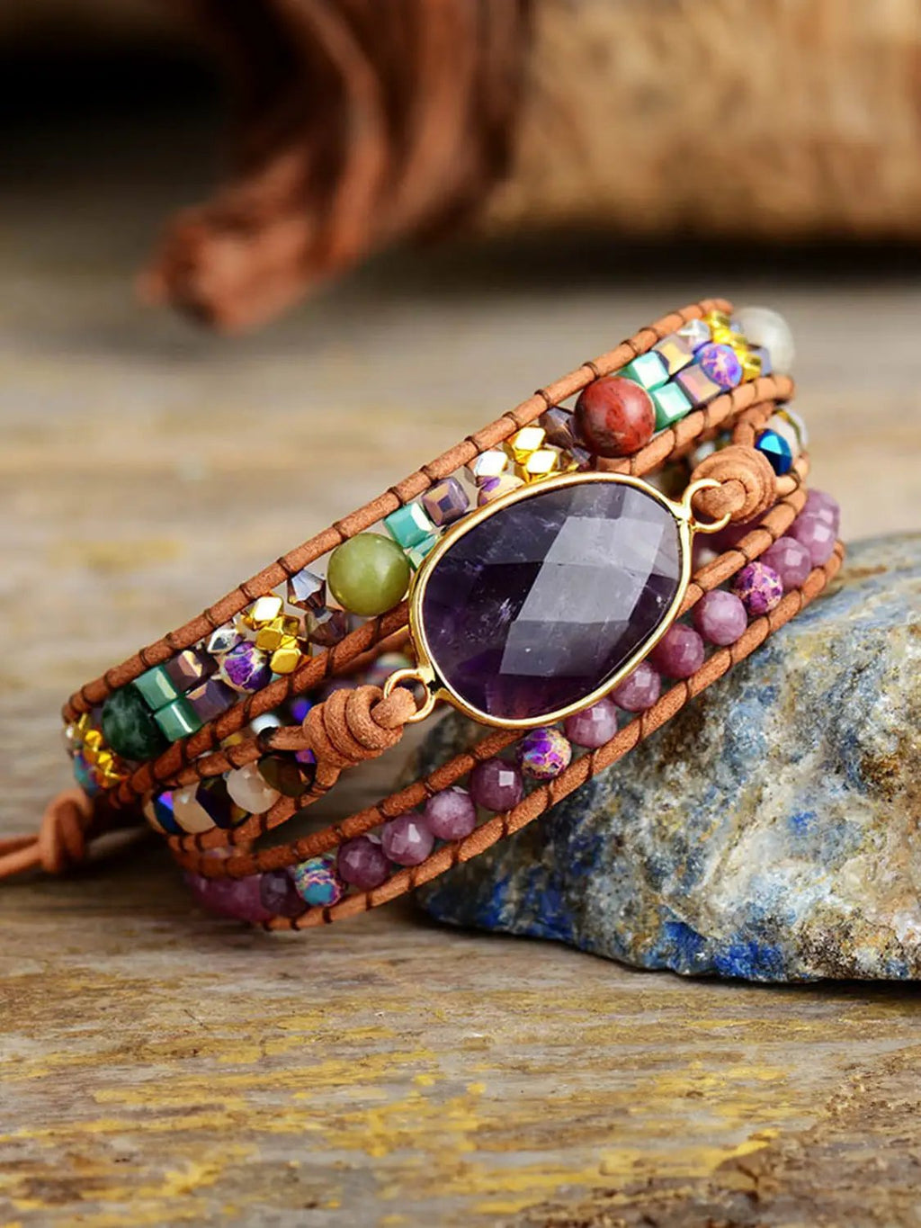 Triple-Layer Amethyst Bracelet by Trendsi