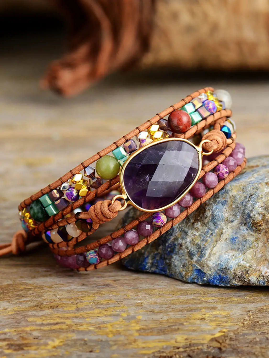 Triple-Layer Amethyst Bracelet by Trendsi