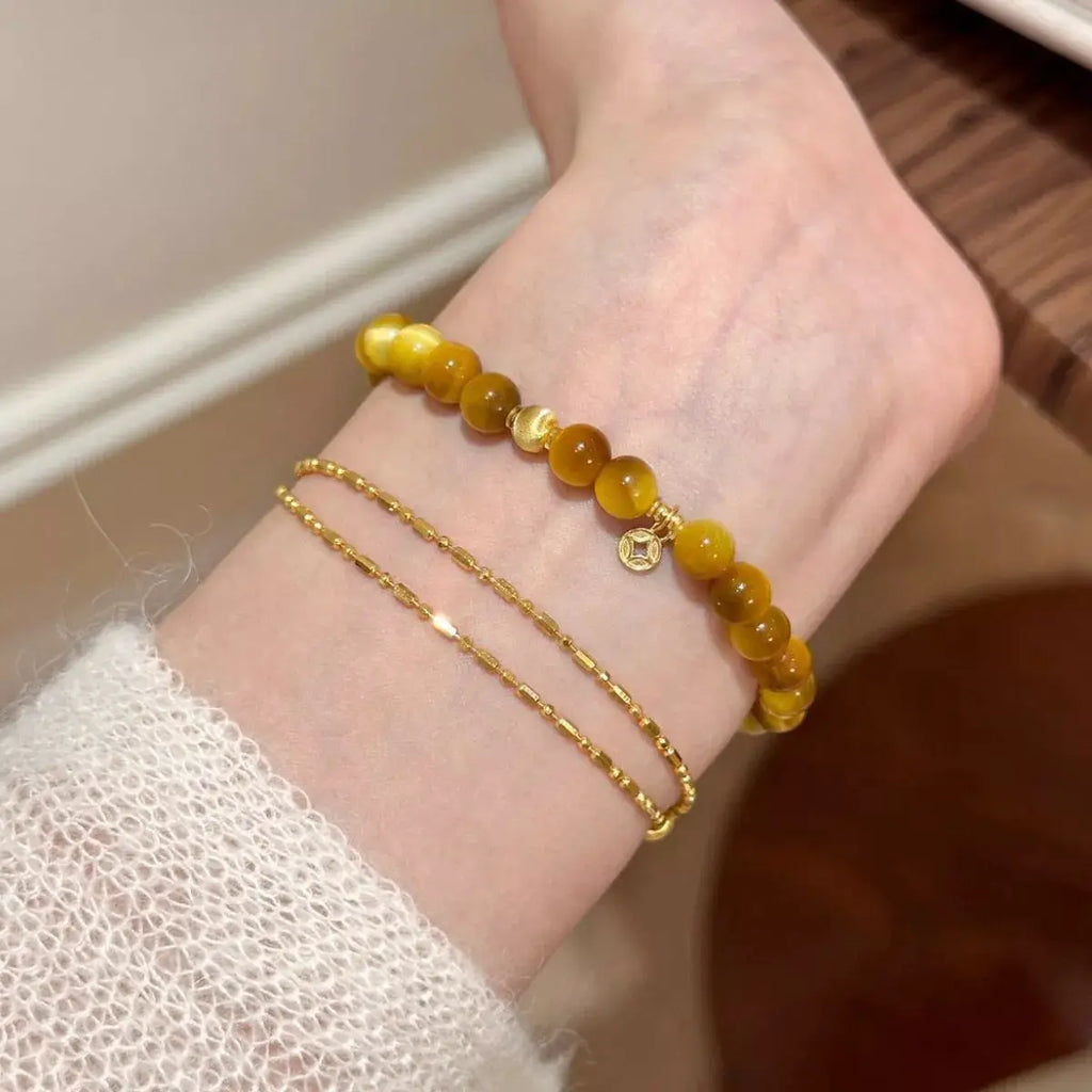 Tiger Eye Beaded Bracelet by Trendsi