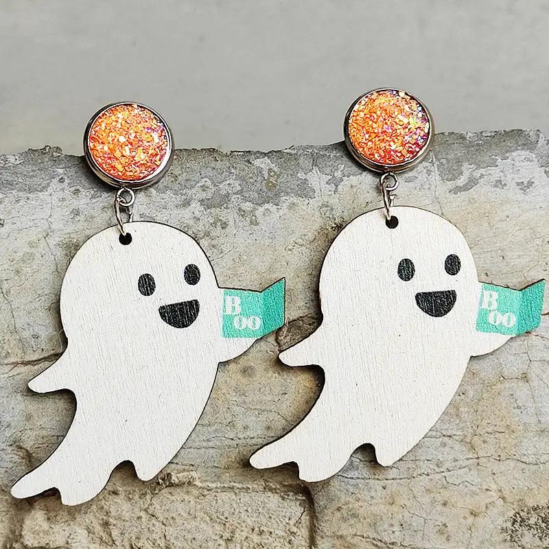 Ghost Shape Wooden Dangle Earrings by Trendsi