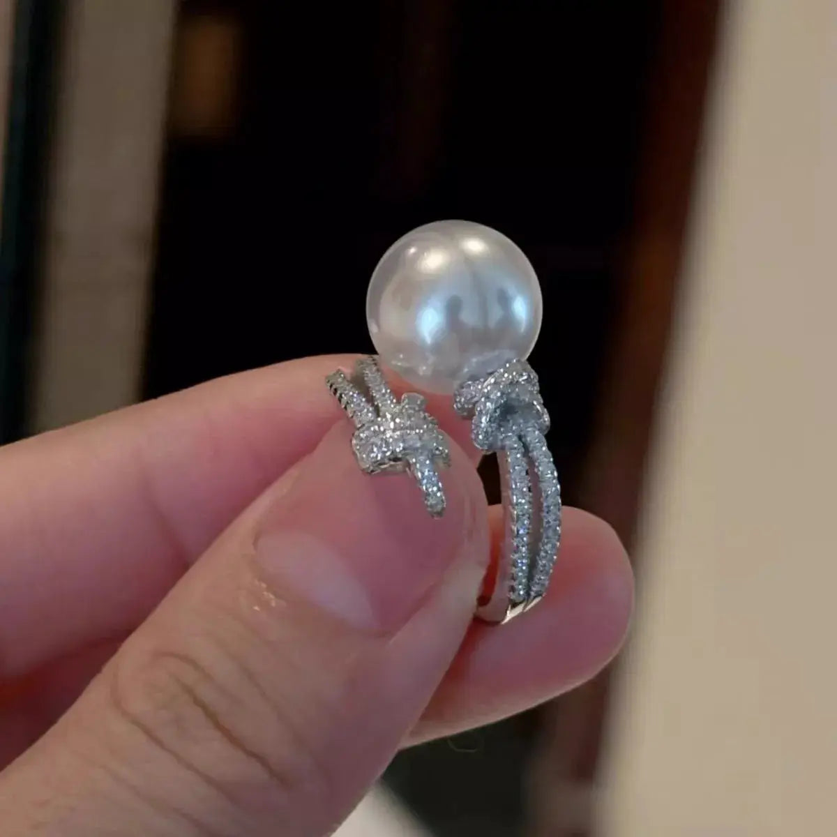 Pearl Zircon Bypass Ring by Trendsi