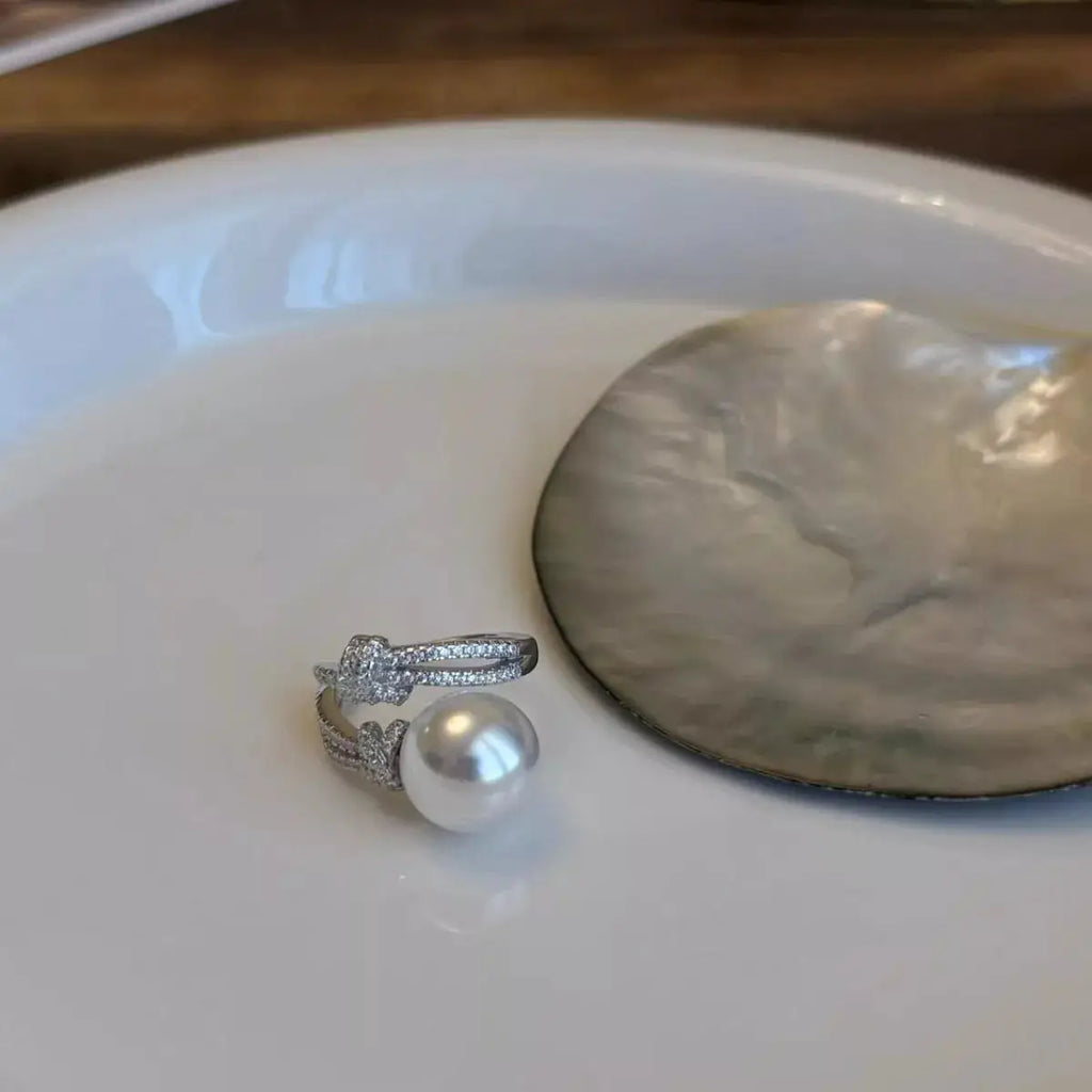 Pearl Zircon Bypass Ring by Trendsi