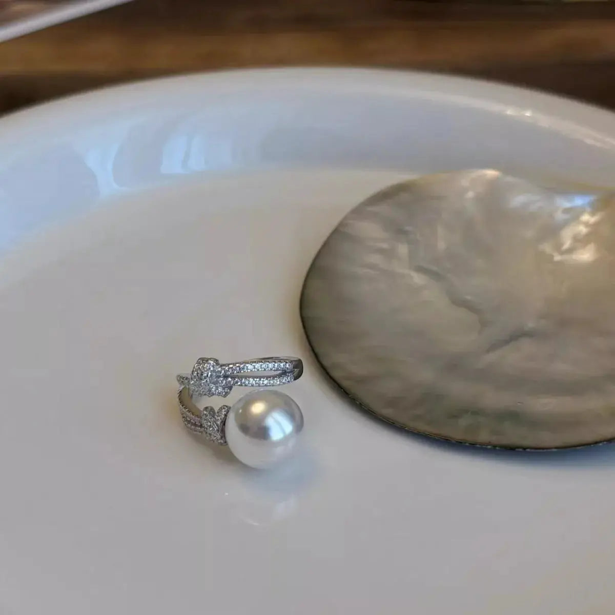 Pearl Zircon Bypass Ring by Trendsi