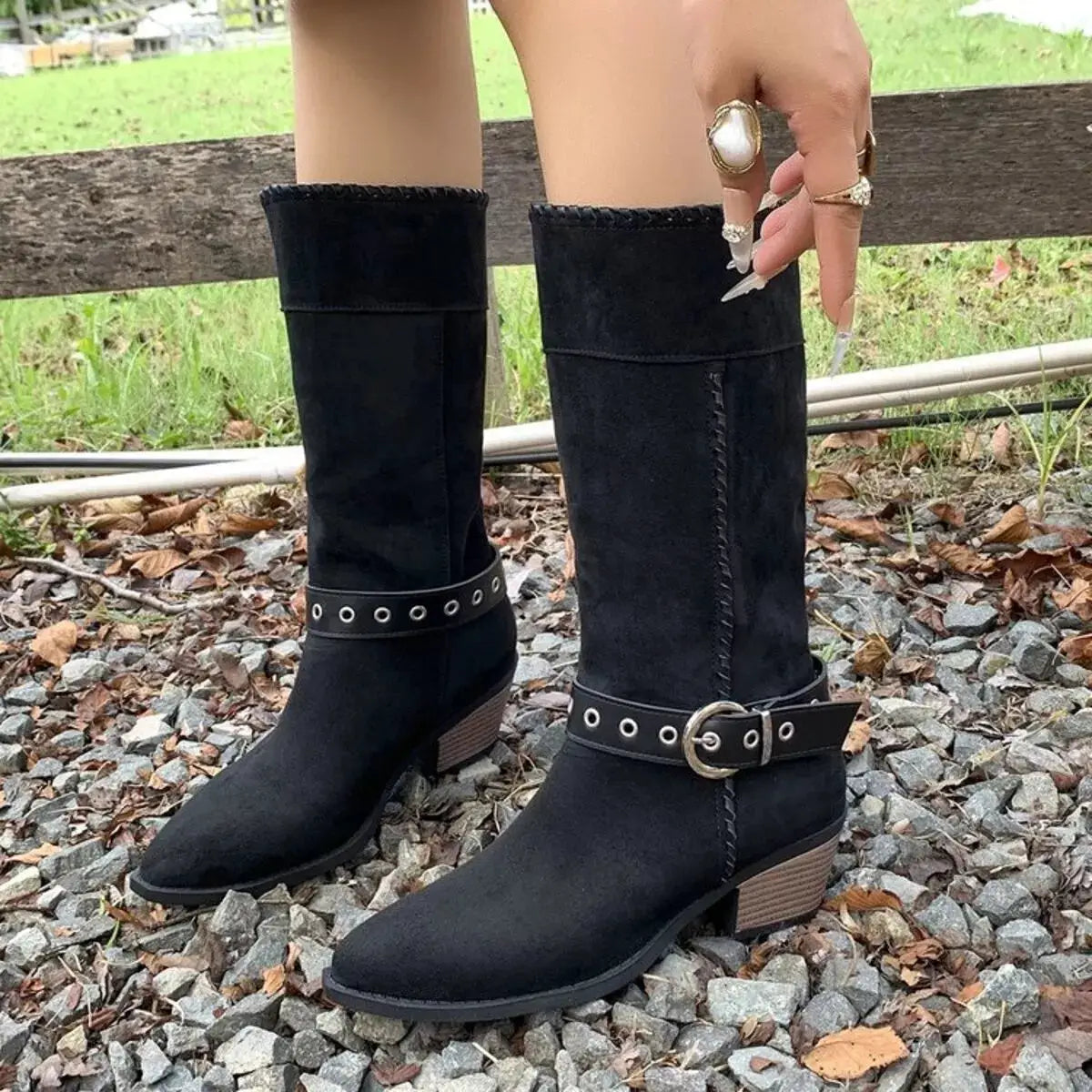 Point Toe Block Heels Boots by Trendsi