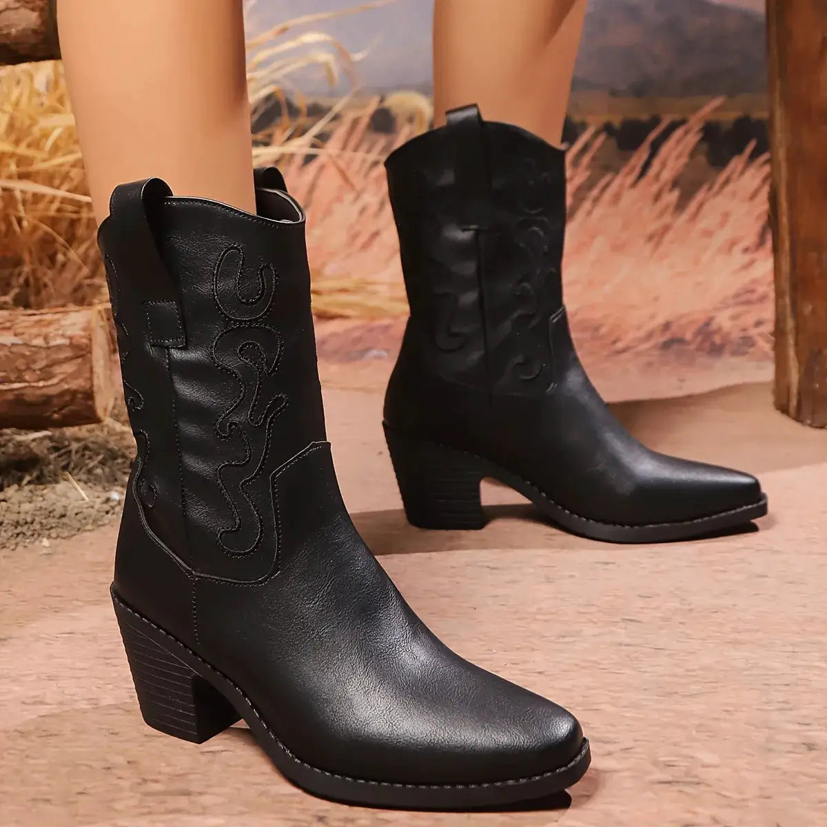 Point Toe Block Heels Boots by Trendsi