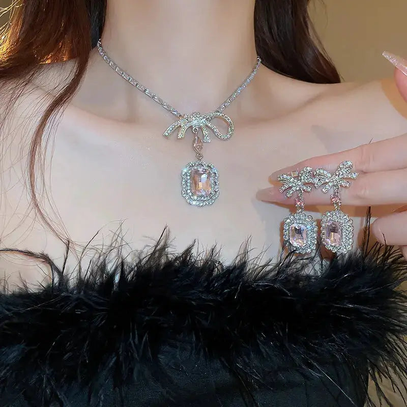 Alloy Crystal Geometric Pendant Necklace by Trendsi
