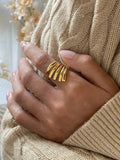 18K Gold-Plated Stainless Steel Irregular Lines Open Ring by Trendsi