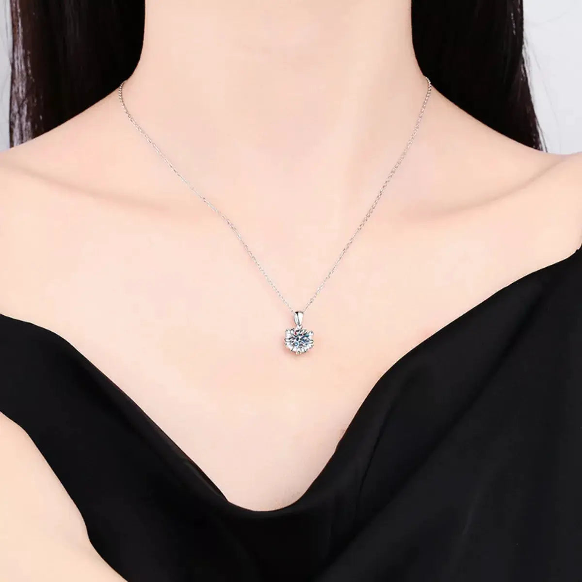 1 Carat Moissanite 925 Sterling Silver Flower Necklace by Trendsi