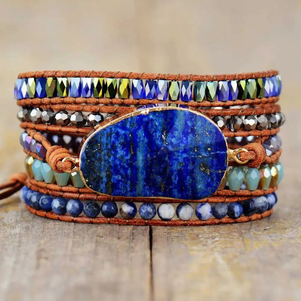 Lapis Lazuli Layered Bracelet by Trendsi