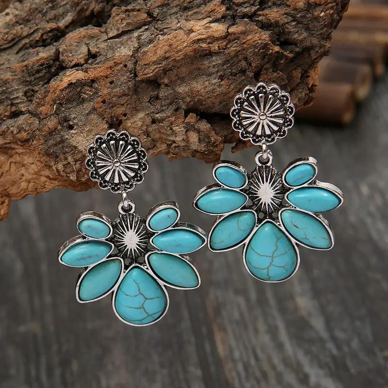 Artificial Turquoise Flower Earrings by Trendsi