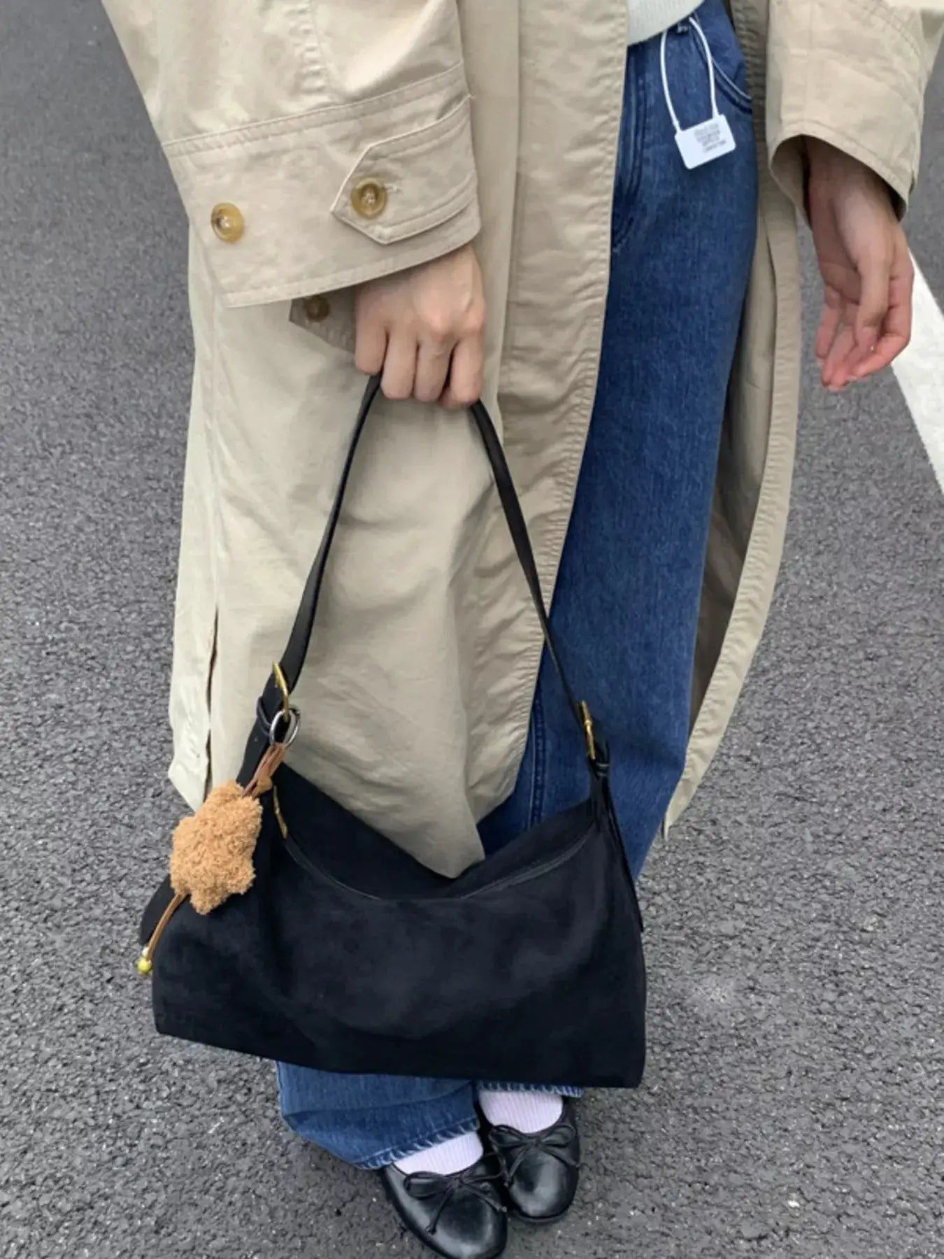 Solid Color Suede Hobo Crossbody Bag by Trendsi