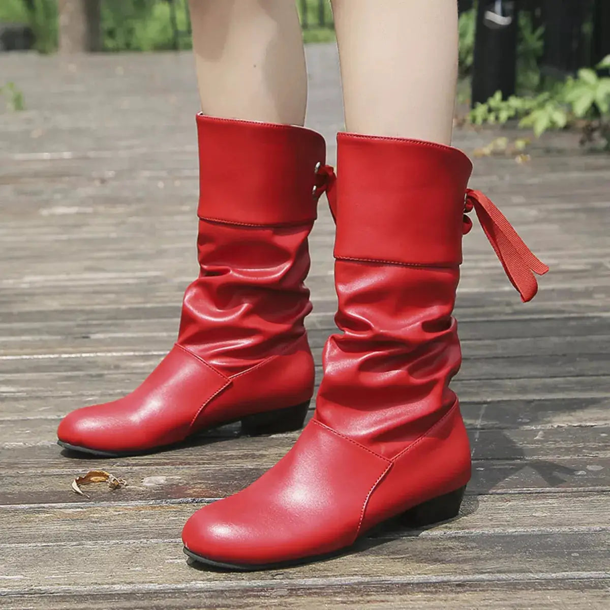 Round Toe Block Heels Boots by Trendsi