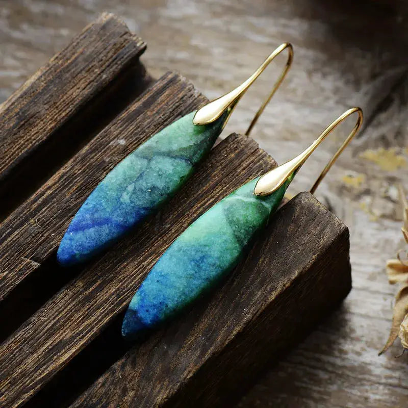 Copper Natural Stone Geometric Shape Earrings by Trendsi