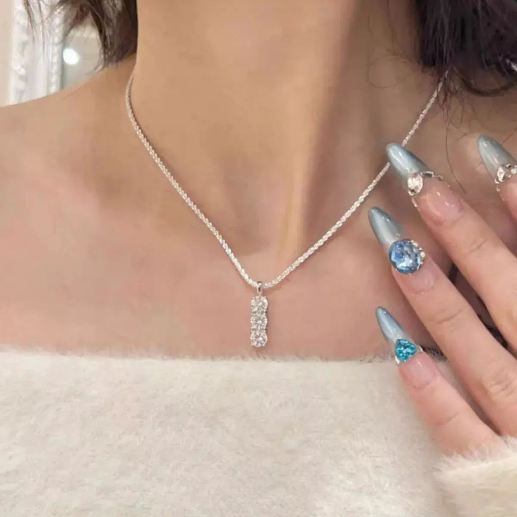 Moissanite 925 Sterling Silver Bar Necklace by Trendsi