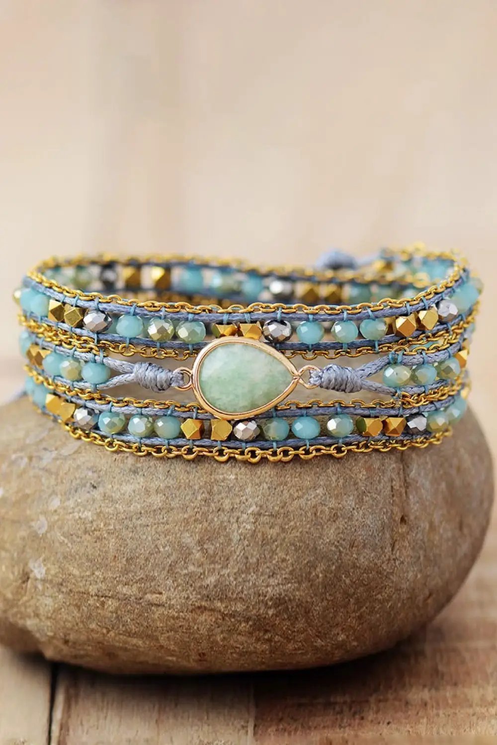 Handmade Teardrop Shape Triple Layer Beaded Bracelet by Trendsi