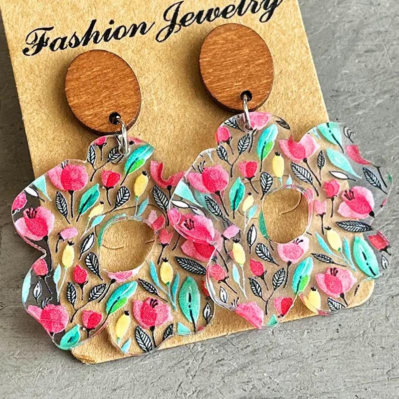 Flower Shape Acrylic Dangle Earrings by Trendsi