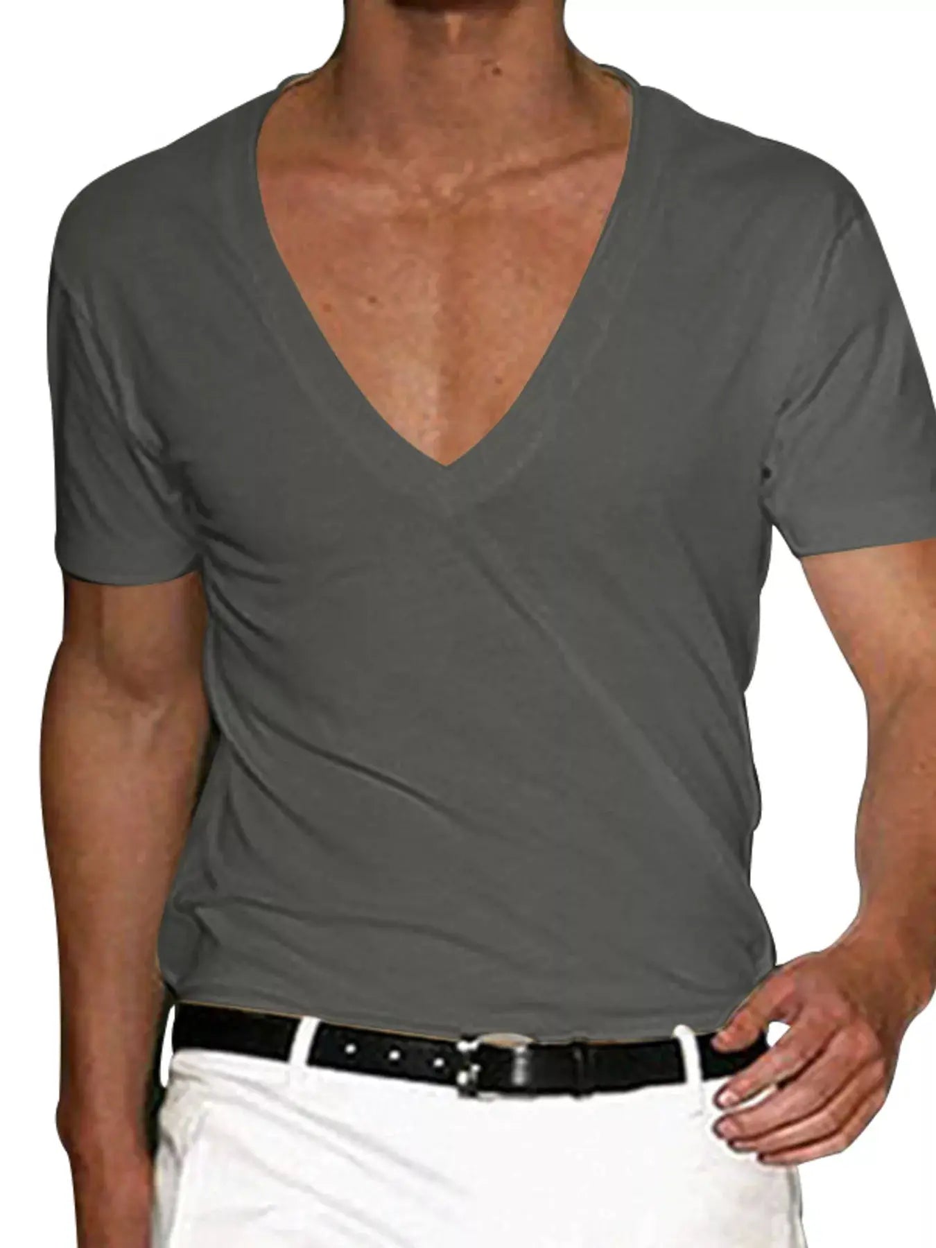 Men's Full Size Deep V-Neck T-Shirt Plus Size by Trendsi