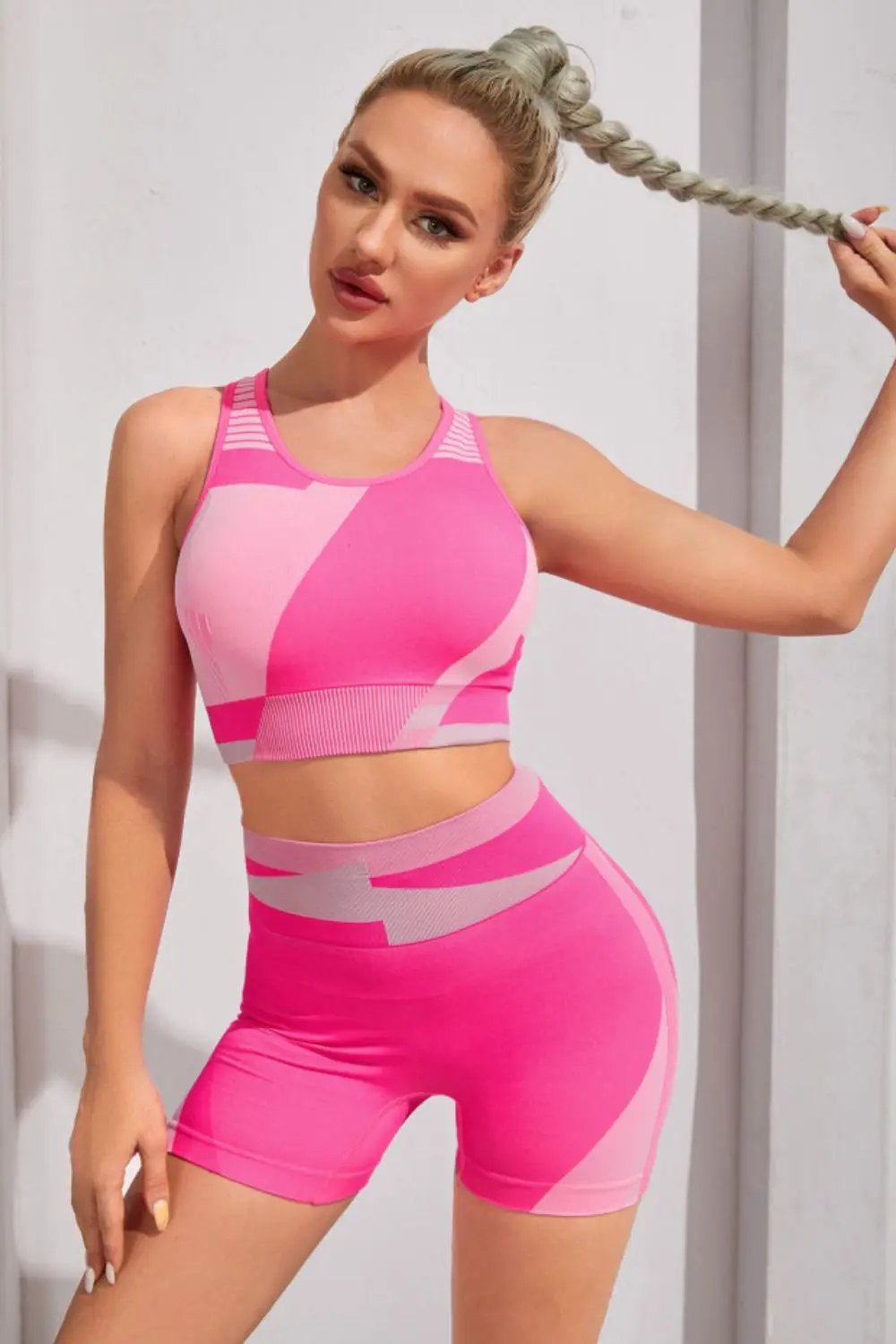 Color Block Sports Bra and Shorts Set by Trendsi