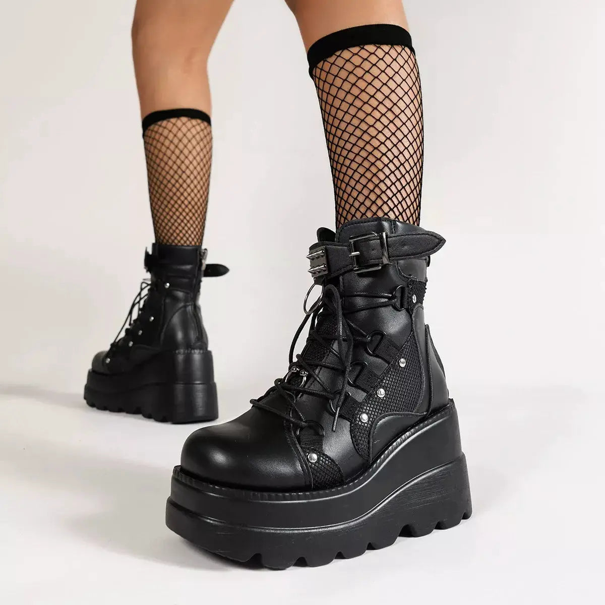 Lace Up Platform Wedge Boots by Trendsi