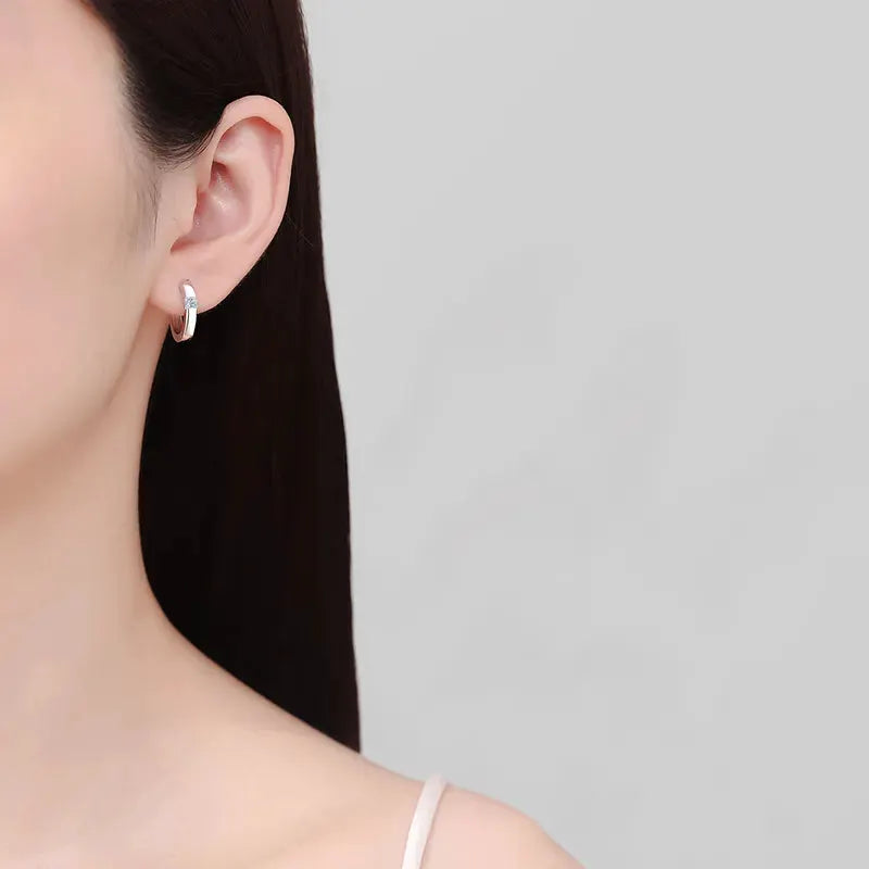925 Sterling Silver Moissanite Huggie Earrings by Trendsi