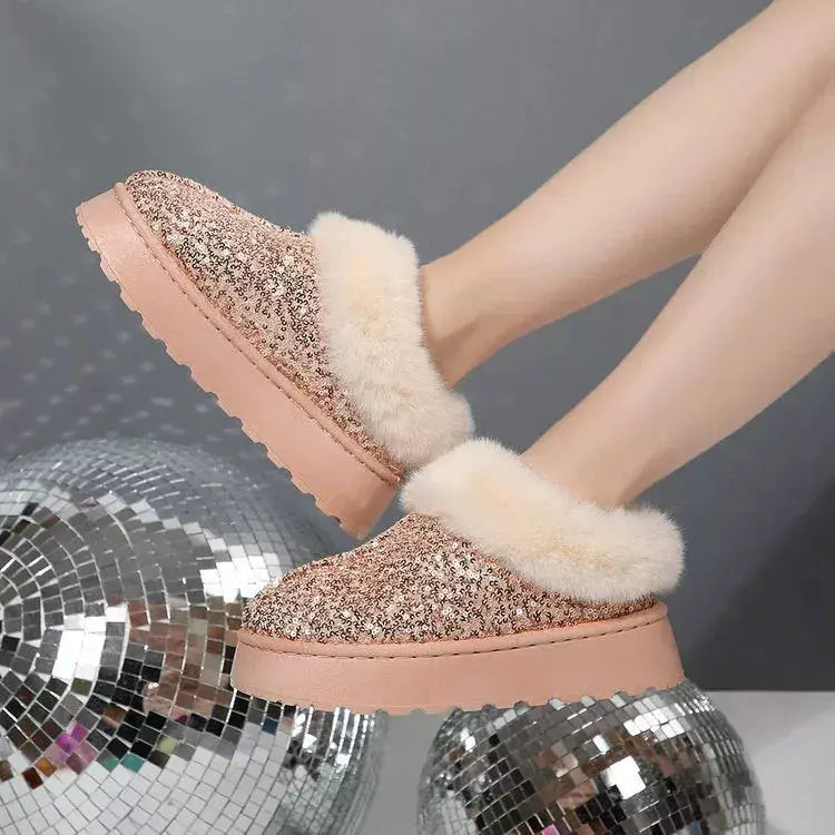 Sequin Round Toe Platform Boots by Trendsi