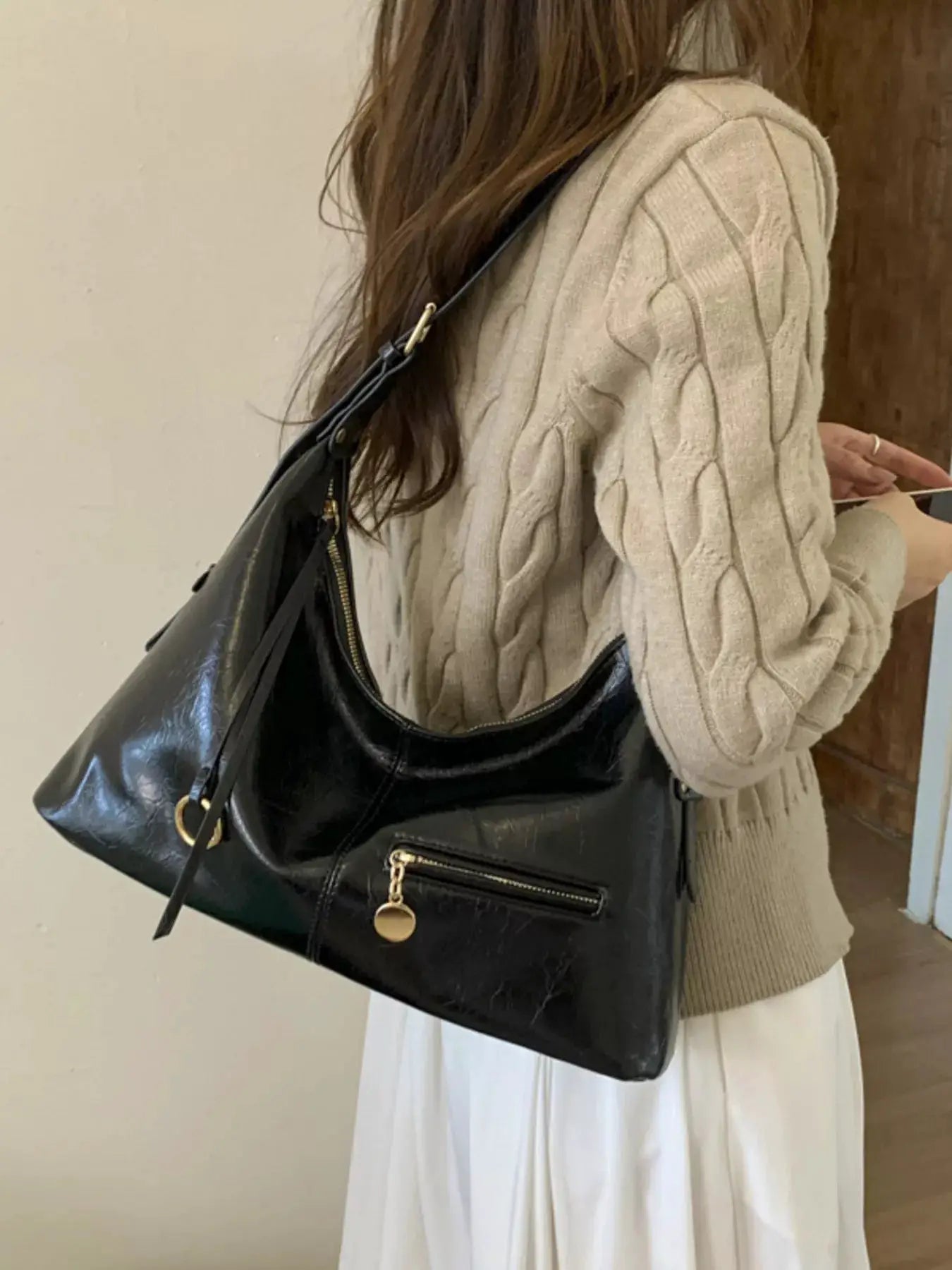 Leather Hobo Shoulder Bag by Trendsi