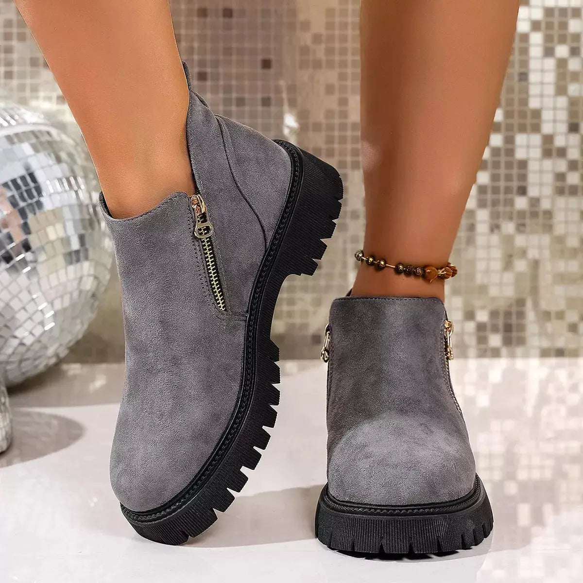 Round Toe Side Zip Ankle Boots by Trendsi