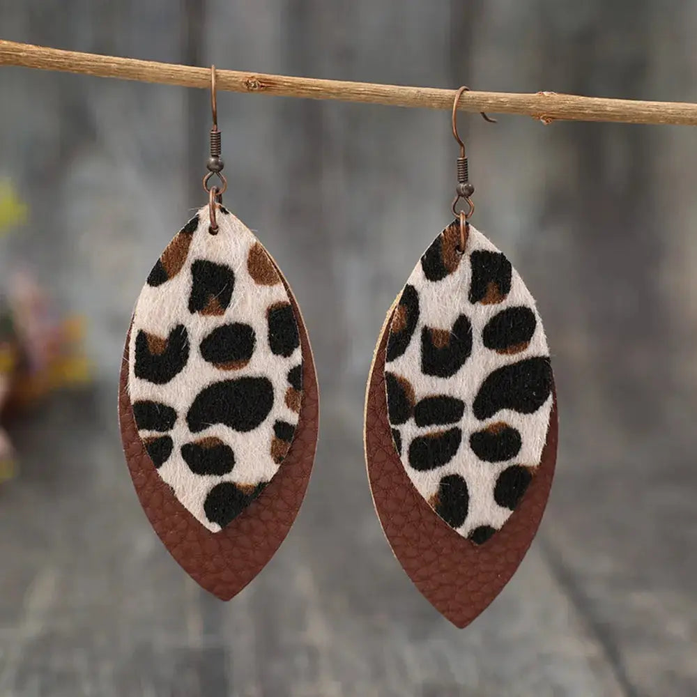 Leaf Shape Leather Dangle Earrings by Trendsi