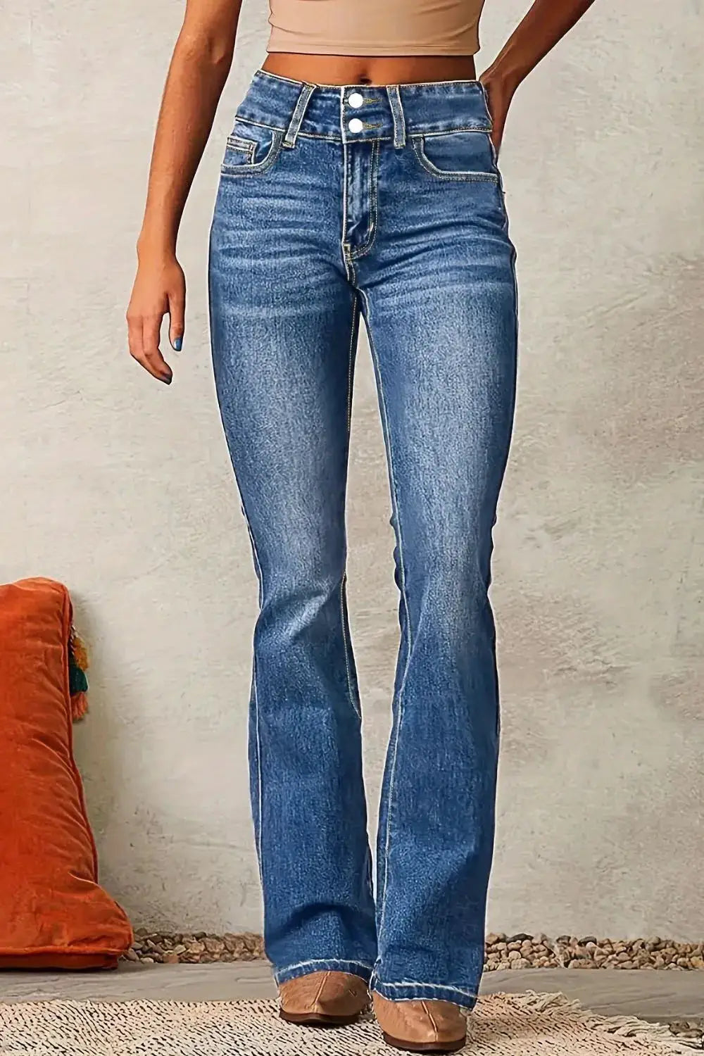 Cat Whisker Washed Bootcut Jeans by Trendsi