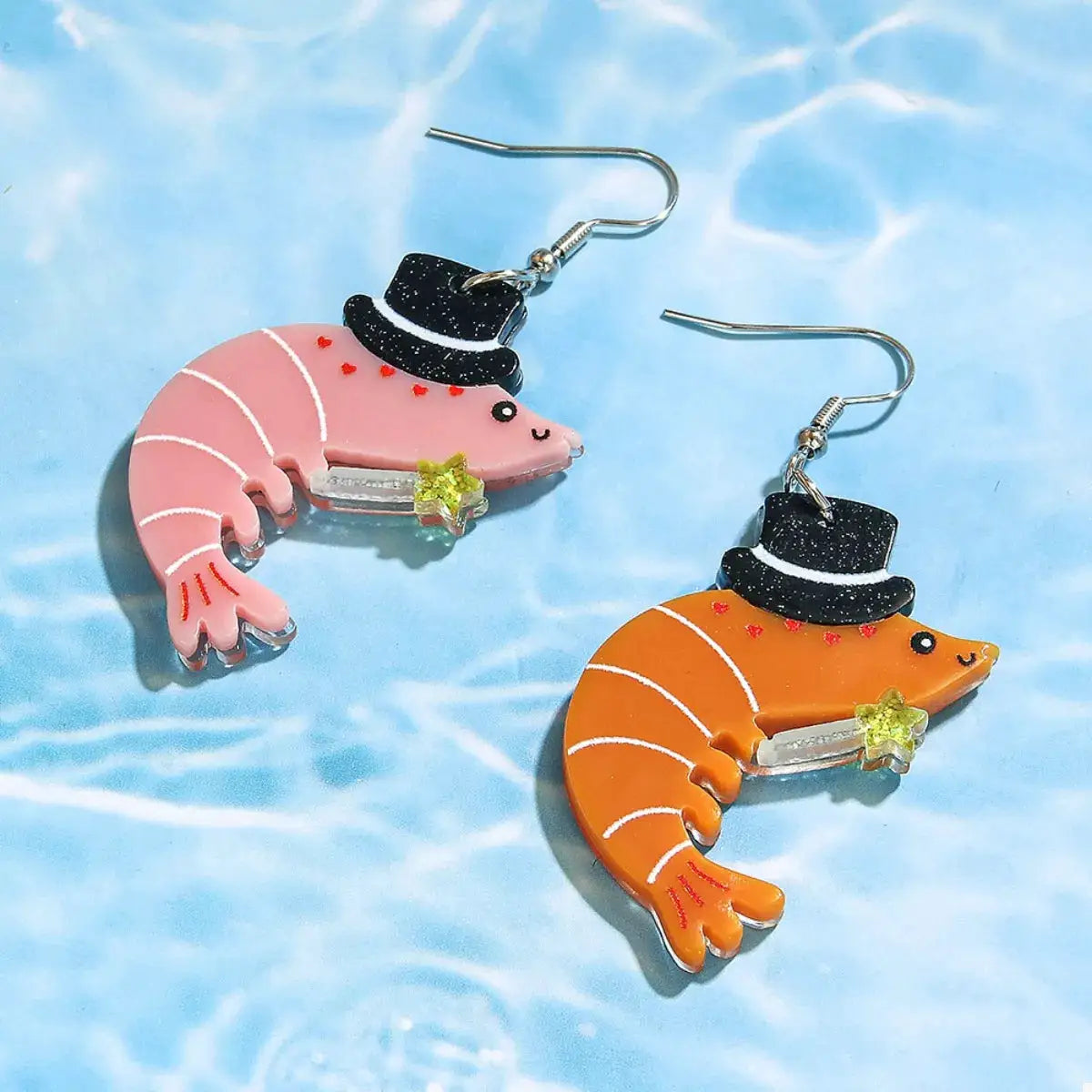 Whimsical Shrimp Earrings with Top Hats by Trendsi