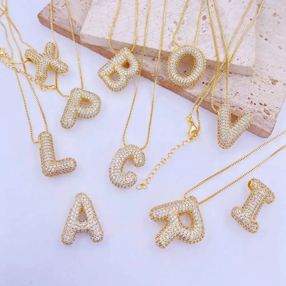 Inlaid Zircon Bubble Initial Necklace by Trendsi