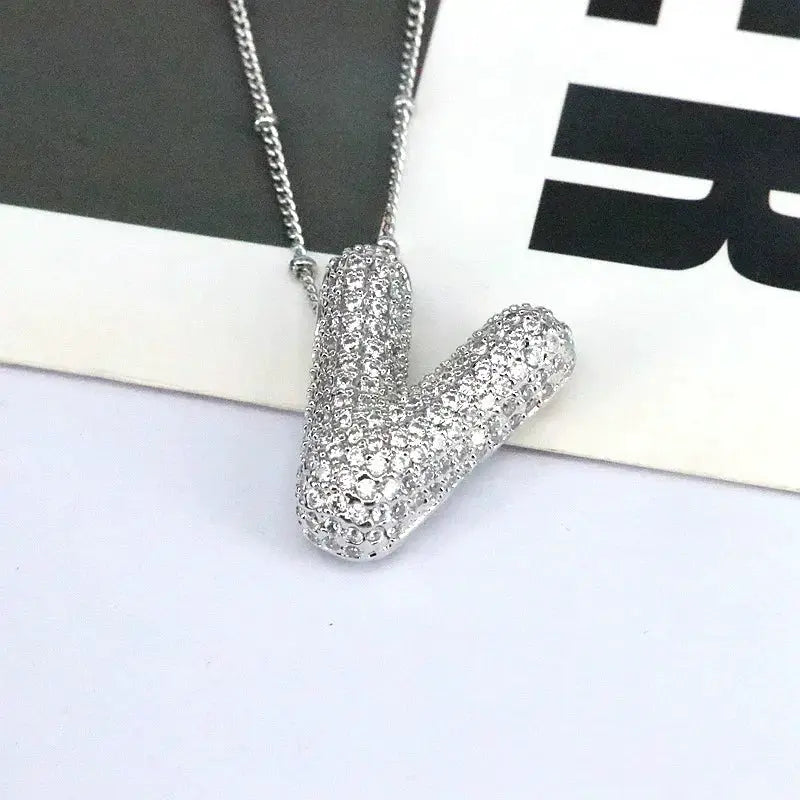 Copper Inlaid Zircon Letter Pendant Necklace by Trendsi