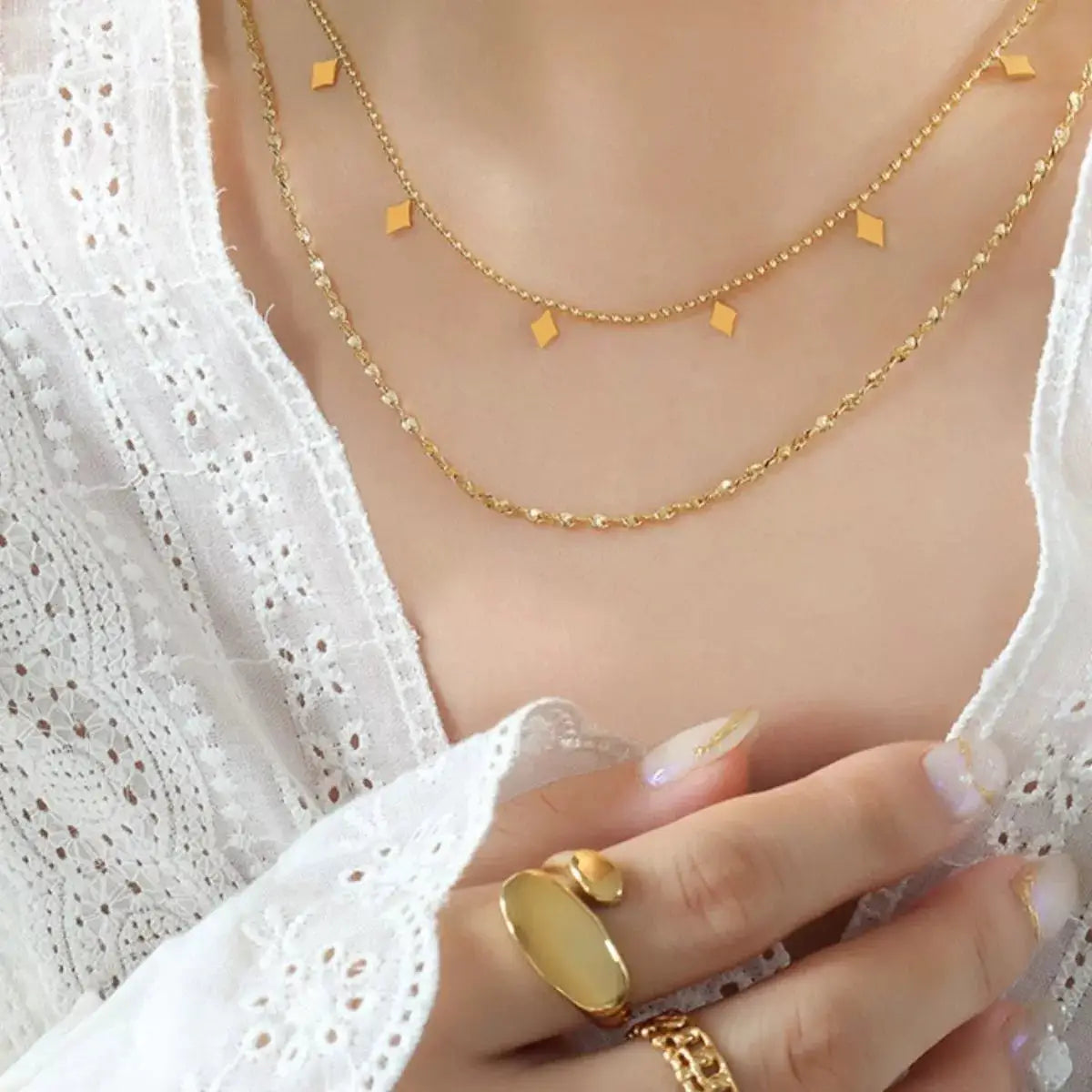 18K Gold-Plated Titanium Steel Layered Necklace by Trendsi