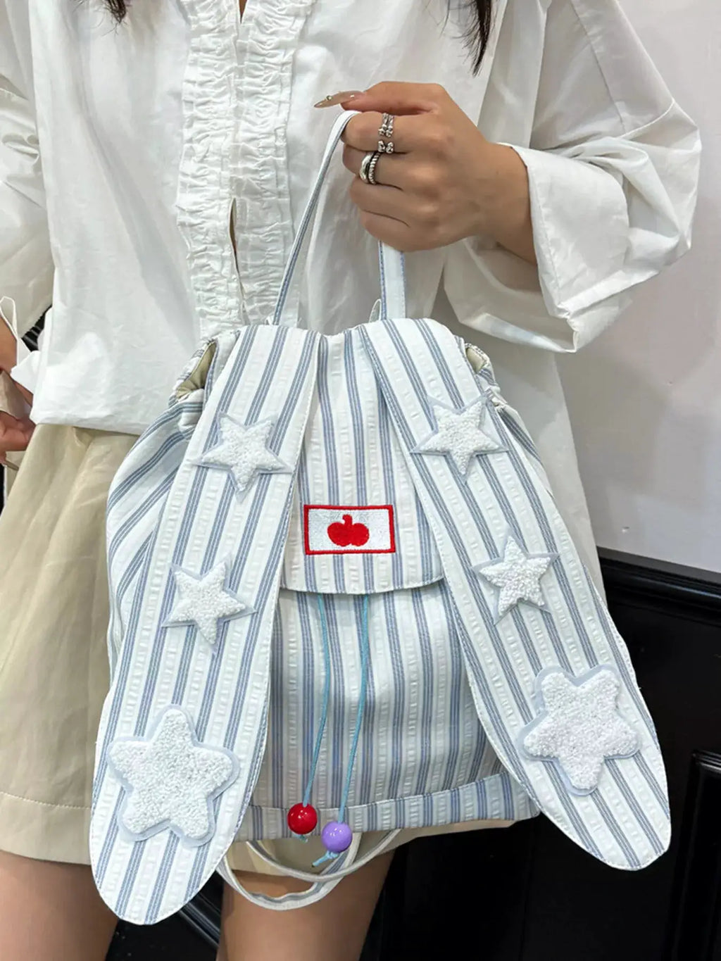 Striped Star Bunny Ear Backpack Bag by Trendsi