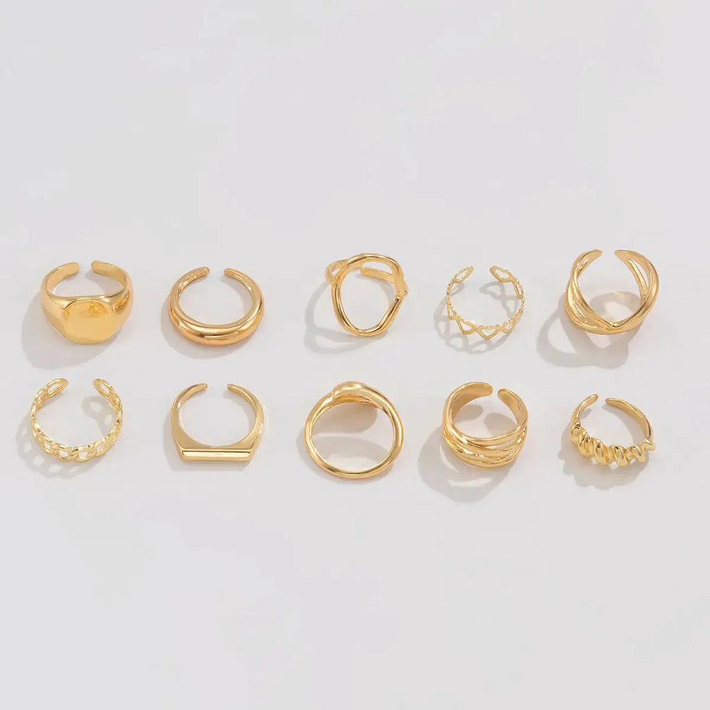 10-Piece Alloy Geometric Ring by Trendsi