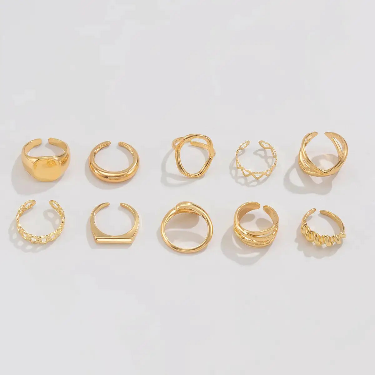 10-Piece Alloy Geometric Ring by Trendsi