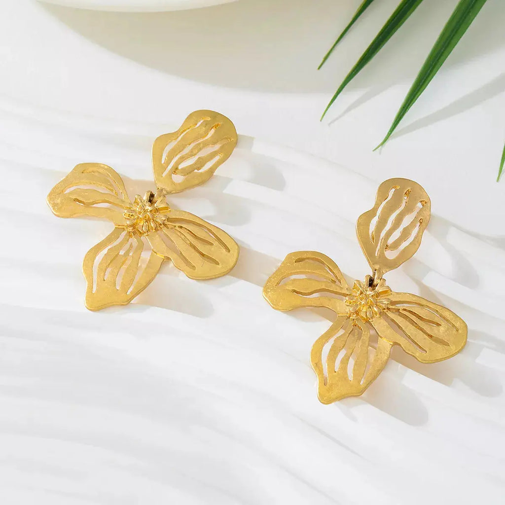 18K Gold-Plated Butterfly Flower Statement Earrings by Trendsi