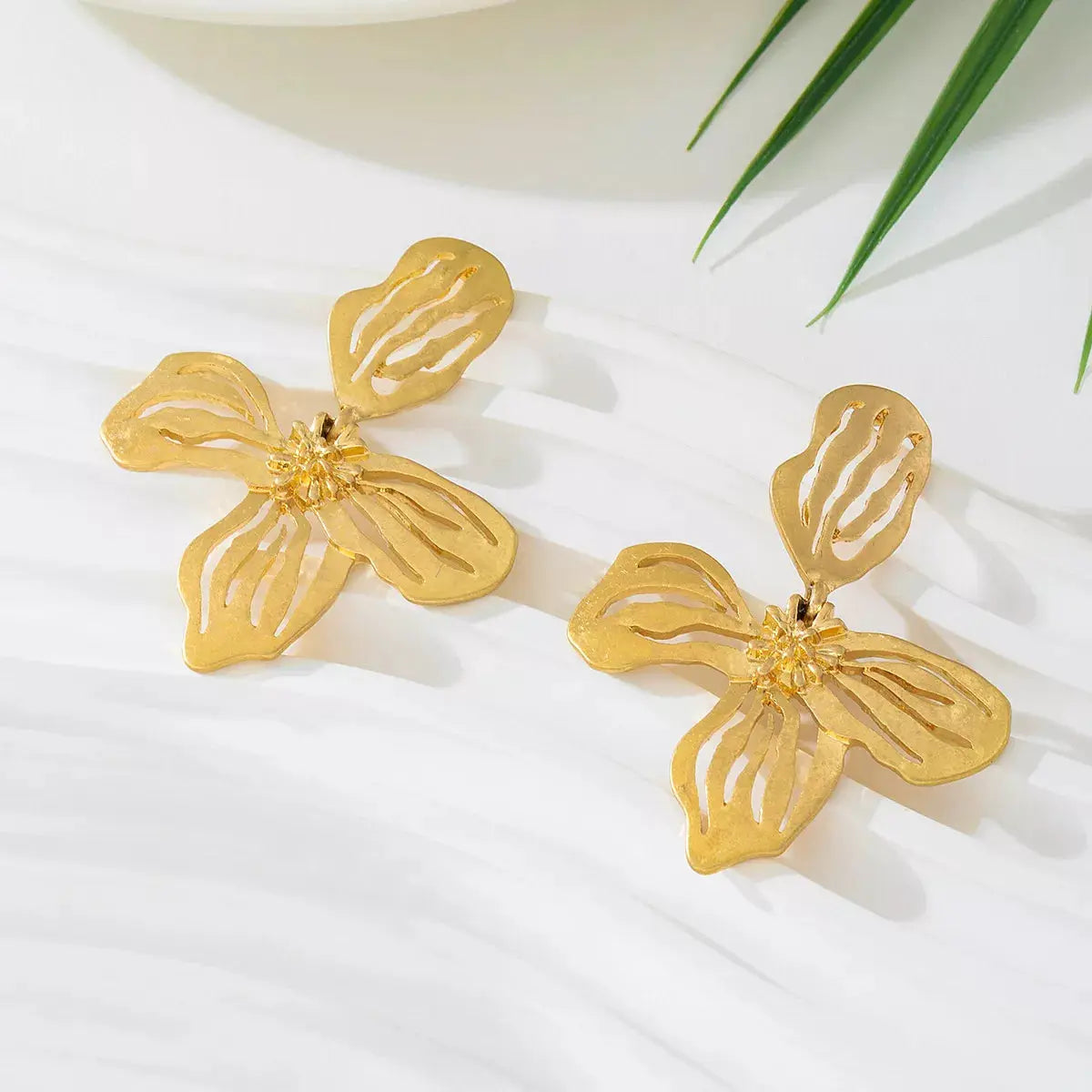 18K Gold-Plated Butterfly Flower Statement Earrings by Trendsi