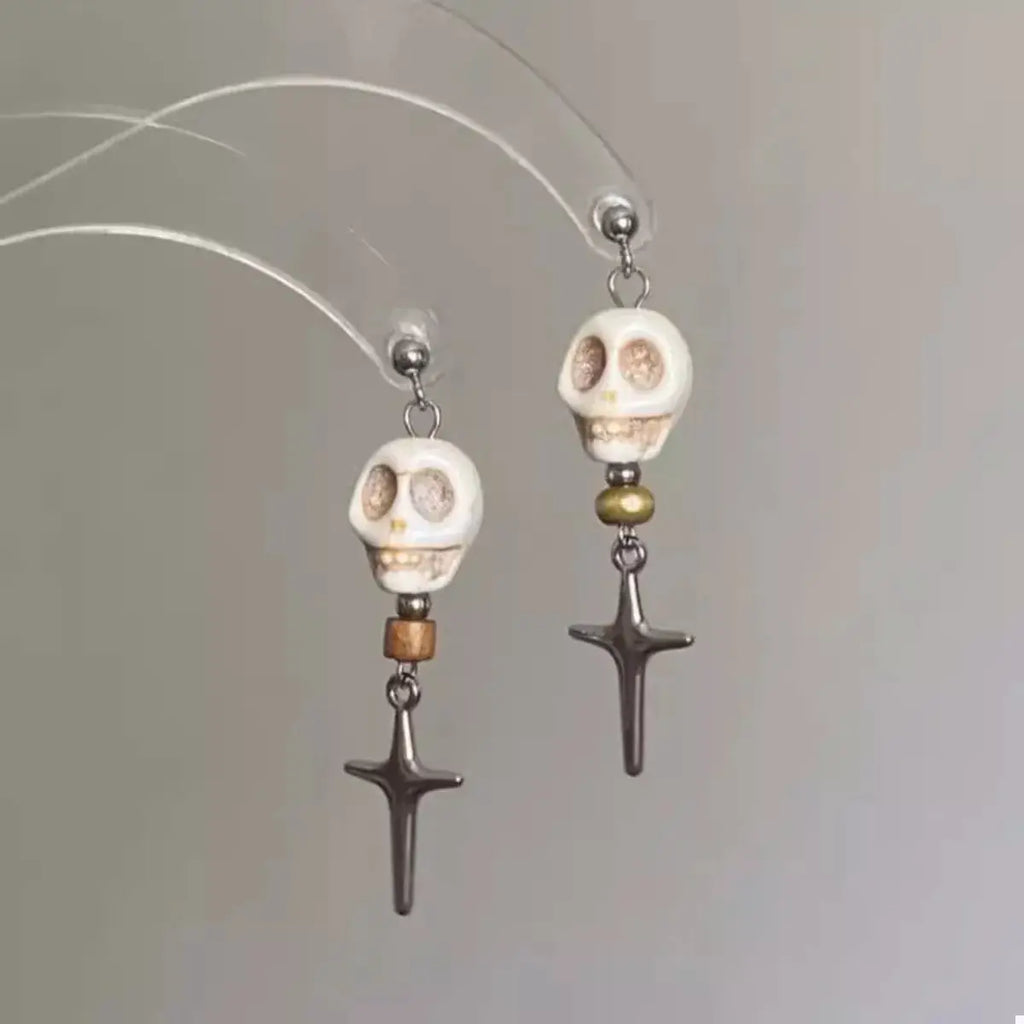 Skull Cross Drop Earrings by Trendsi