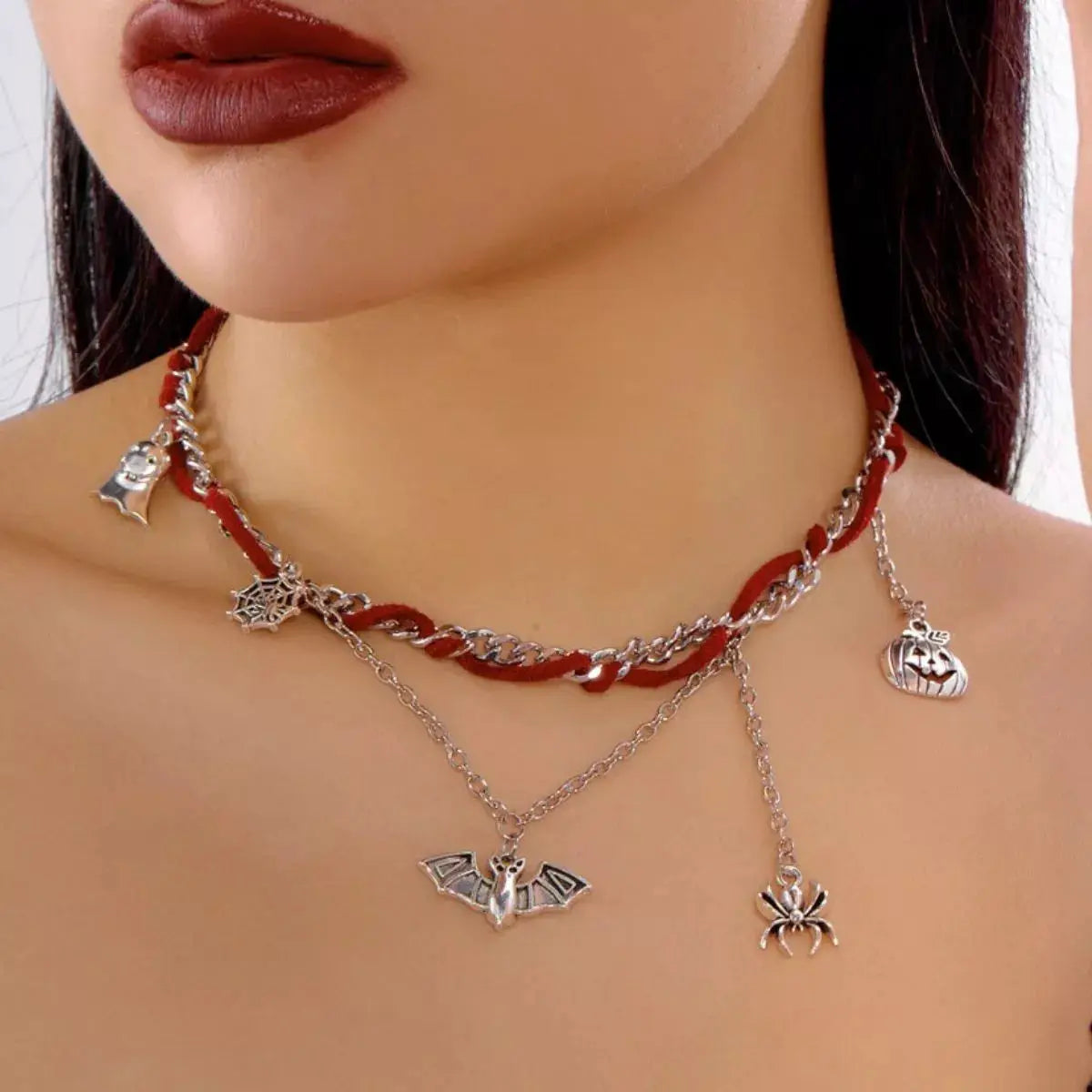 Halloween Double Layered Pendant Necklace by Trendsi